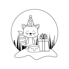 cute cat with cake of birthday and gift box