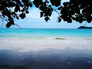 Tropical Paradise Beach with white Sand Blue Sky. Lipe Island. Thailand