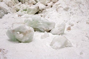 Ice Boulders formed Below Arethusa Falls Waterfall in the White Mountains of New Hampshire in Winter  Crawford Notch State Park.