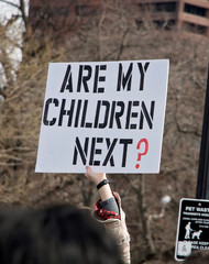 Boston, MA/America - March 24th, 2018: March for Our Lives. Gun Control, Gun Reform. Demonstration. Resistance gathering and protest. Many unique protest signs. Anti gun violence.