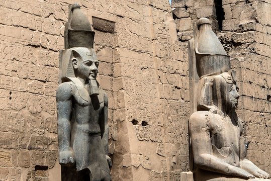Statues in front of Entrance to Luxor Temple, Ancient Egyptian temple complex east bank Nile River ancient Thebes