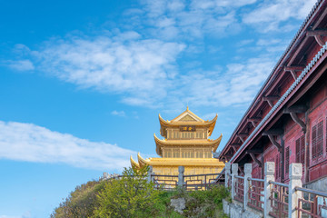 A gold-roofed temple building in mount emei, sichuan province, China