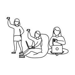 group of women taking selfie with smartphone