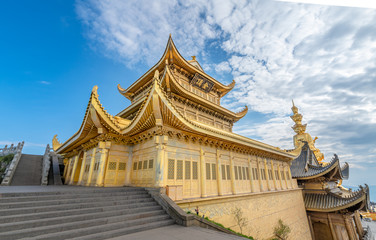 A gold-roofed temple building in mount emei, sichuan province, China
