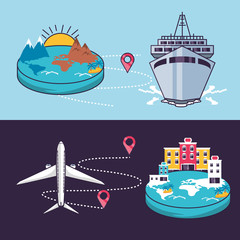 Isolated travel icon set design