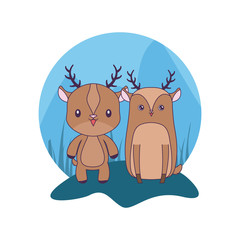 cute group of reindeer animals isolated icon