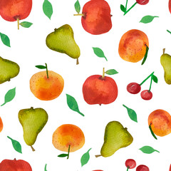 Seamless pattern with fruits :pear and apple.