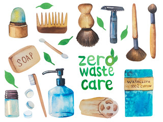 Fototapeta na wymiar Zero waste set. Ecological set. Zero waste care.