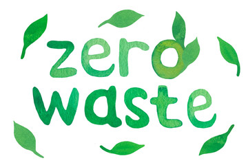 Zero waste handwritten text title . Waste management concept isolated illustration on white background. Recycle.