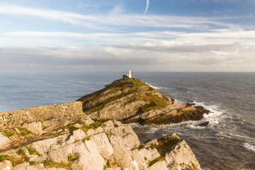 The Mumbles and lighthouse from clifftop, wide angle
