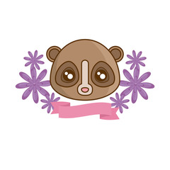 head of monkey tarsier with ribbon and flowers