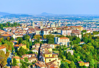 Fototapeta na wymiar The skyline of the Upper City in Bergamo, Italy.