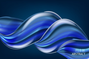 Trendy abctract colorful flow poster, baner, template. Wave Liquid shape in blue color