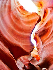 View of Lower Antelope Canyon shined by sunlight with beautiful color in Arizona, USA.