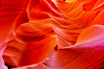 View of Lower Antelope Canyon shined by sunlight with beautiful color in Arizona, USA. © Javen