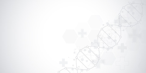 Obraz premium DNA strand and molecular structure. Genetic engineering or laboratory research. Background texture for medical or scientific and technological design.