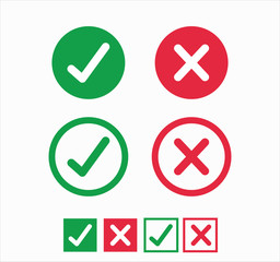 Accepted/Rejected, Approved/Disapproved, Yes/No, Right/Wrong, Green/Red, Correct/False, Ok/Not Ok - vector mark symbols in green and red. - obrazy, fototapety, plakaty