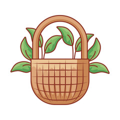 basket wicker with leafs natural