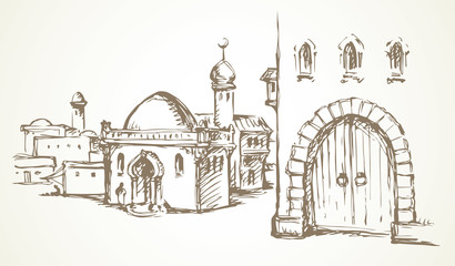 Old eastern city. Vector drawing