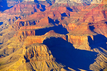 The beautiful view of Grand Canyon from the south rim of Grand Canyon National Park on a sunny day.