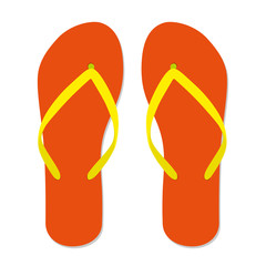 Orange flip flops. Isolated on white background. Vector flat illustration.