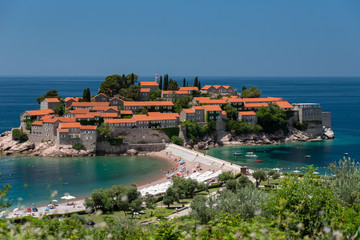 Sveti Stefan island during beautiful summer day, Montenegro.