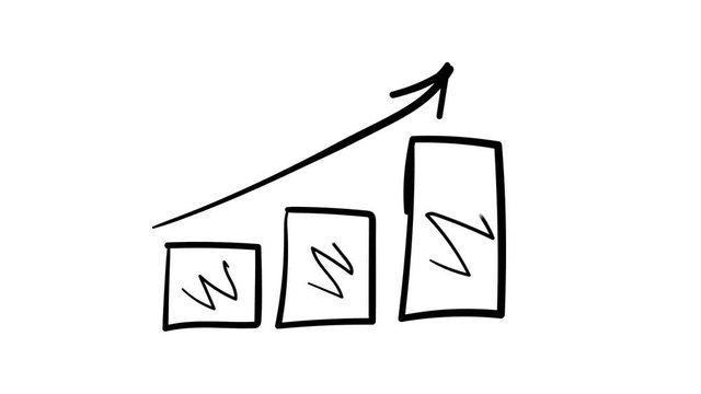 A hand-drawn sketchy graph of growth columns with directional arrows.