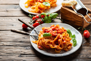 pasta fettuccine with tomato and basil