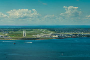Cockpit view during approach into Copenhagen Airport International Airport, Denmark,  EKCH, CPH -...