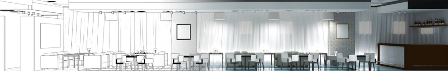 restaurant, interior visualization, 3D illustration