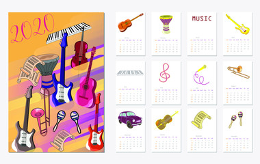 Calendar for 2020. Musical Instruments.