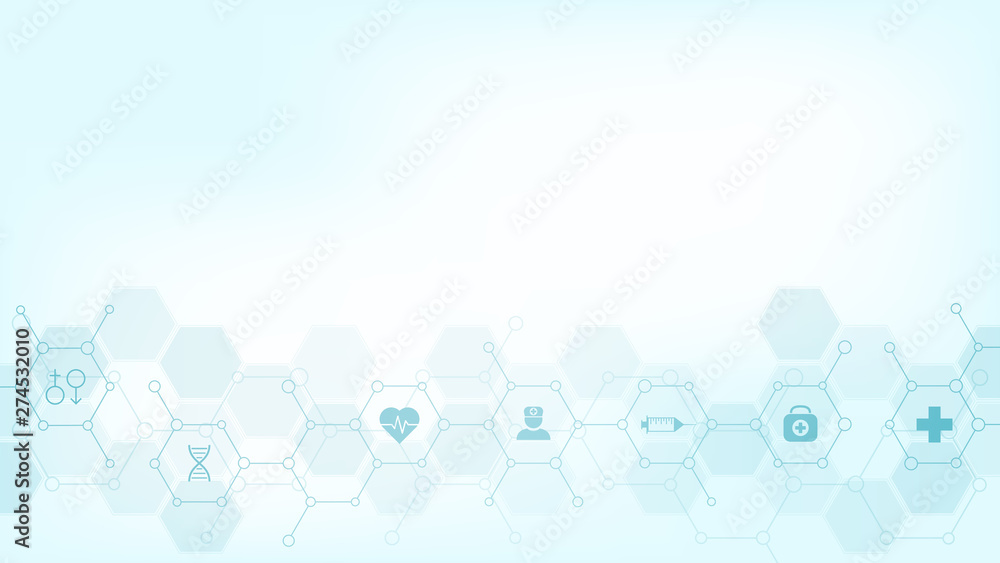 Poster abstract medical background with flat icons and symbols. template design with concept and idea for h
