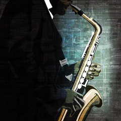 Naklejka premium abstract music illustration with saxophone player