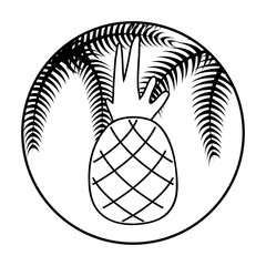 pineapple kawaii with tropical palm in frame