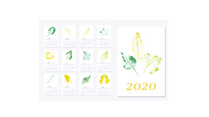Calendar Layout for 2020 years.Simple design template,colorful vector typography set. Vertical calender.