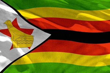 Waving Zimbabwe flag for using as texture or background, the flag is fluttering on the wind