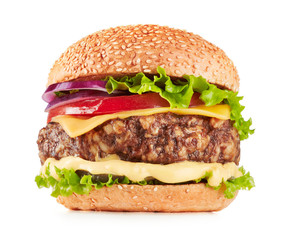 fresh hamburger on white background - obrazy, fototapety, plakaty