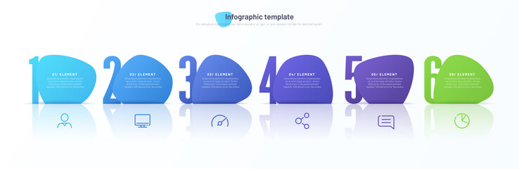 Vector infographic template composed of six numbered abstract shapes