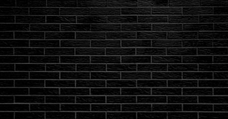 Black brick wall background. Dark brickwork copy space wall grunge vintage texture. Abstract weathered stained retro old wall.