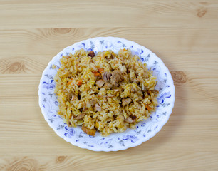 homemade pilaf on a round dish