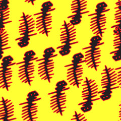 Red Outline Lizards Seamless Pattern