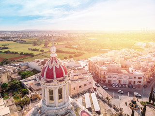 Zabbar church parish dome Malta, aerial top view