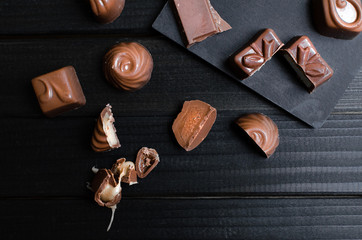 chocolate candies in the different forms and taste
