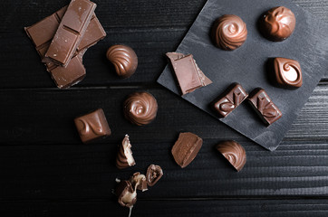 chocolate candies in the different forms and taste