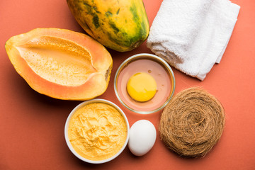 Papaya Face mask for acne treatment, selective focus