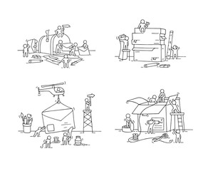 Set of sketch little people with letters, mailbox.