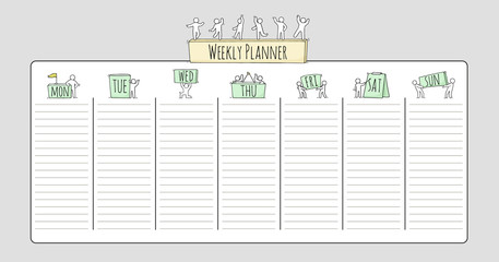 Cartoon weekly planner with people