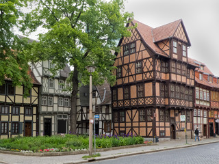 historische Fachwerkhäuser in Quedlinburg, Harz 
