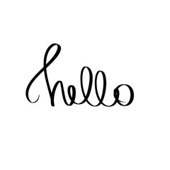 Black Hello handwritten phrase. Vector illustration text graphic design element on white background. Trendy calligraphy poster for sticker, print, t shirt, banner, invitation card, business, template