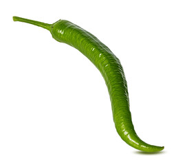 Fresh hot green chili pepper isolated on white background with clipping path